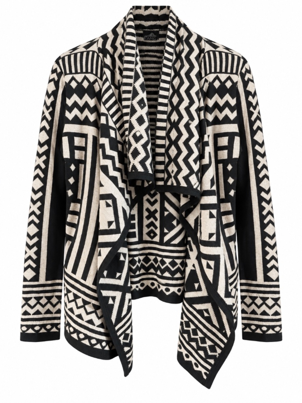 Black & Cream Geometric Open Front Cardigan – Size Small